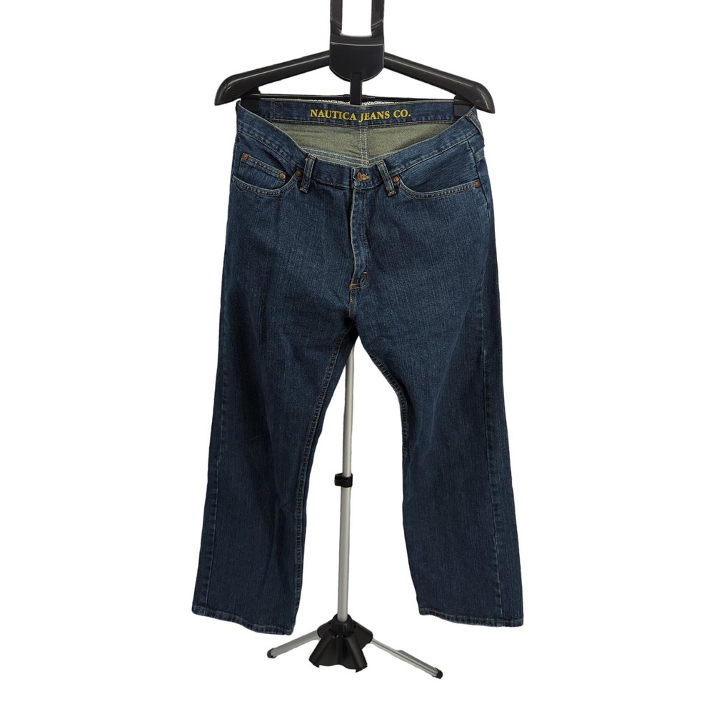 EUC Nautica Jeans Co. Blue Denim Jeans Mens 32Wx30L Yellow Zipper